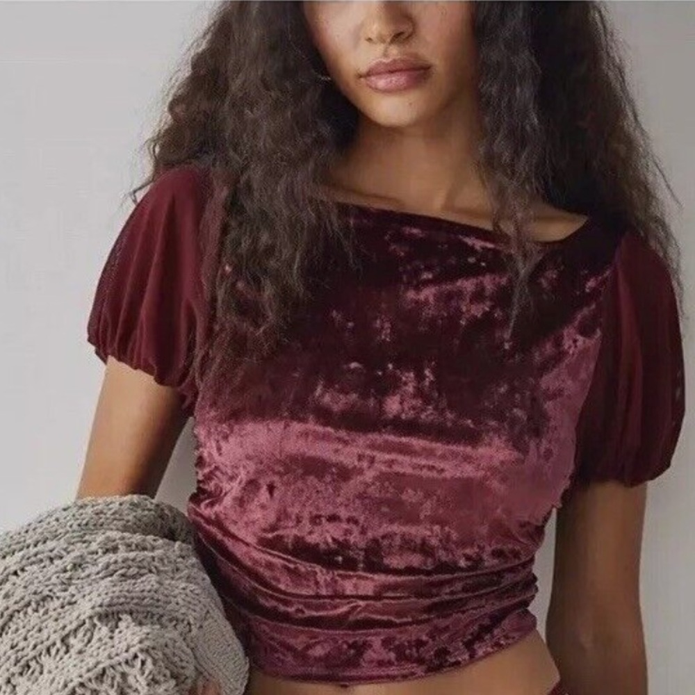 Free People Intimately Midnight Mood Velvet Crop Dark Red SIZE large